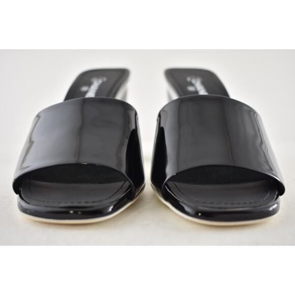 Chanel 22C Black Patent Calf White CC Logo Mule Slide Block Heel Sandal 36.5 - Picture 6 of 12